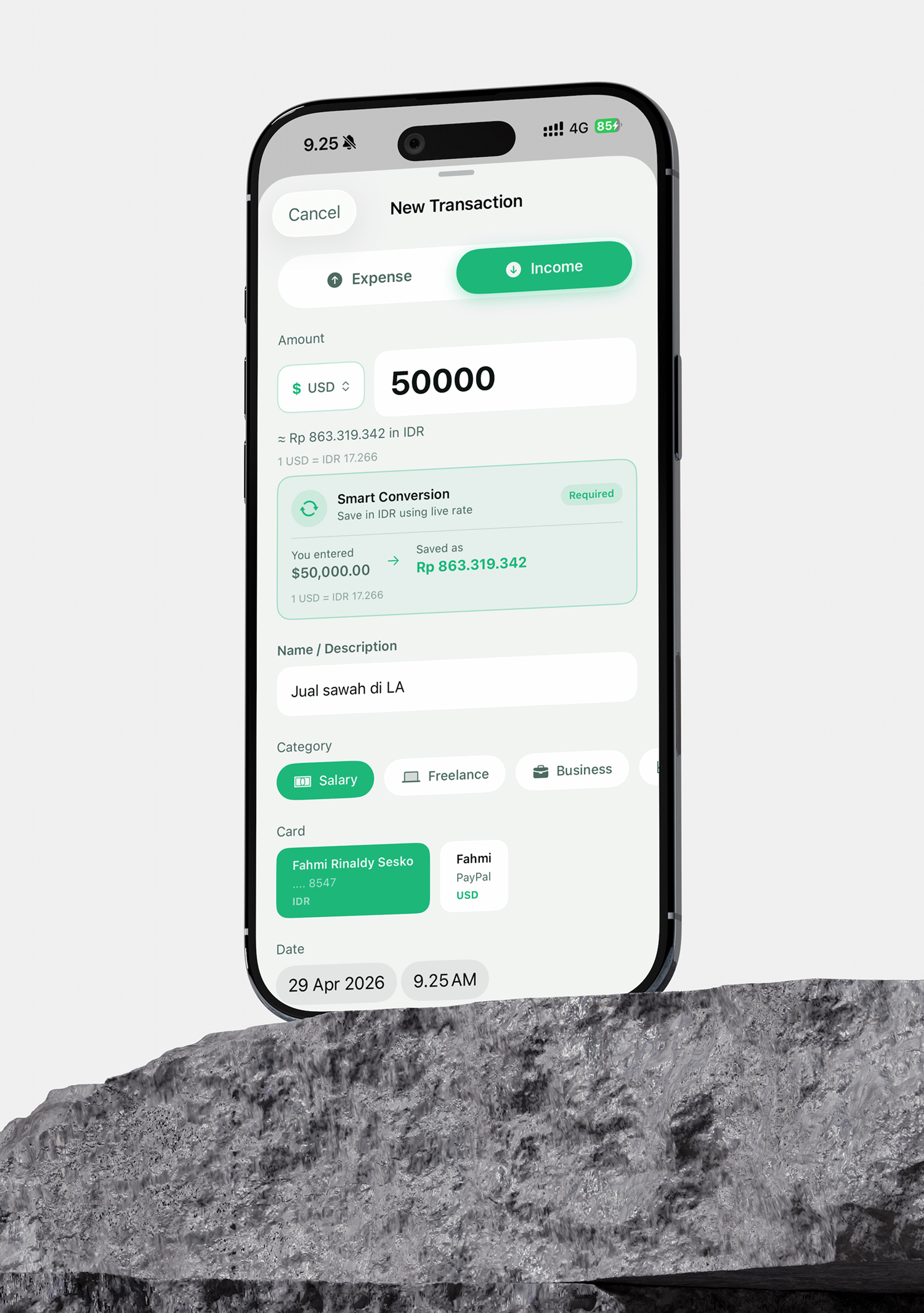 Smart Currency Conversion feature in DiPo app